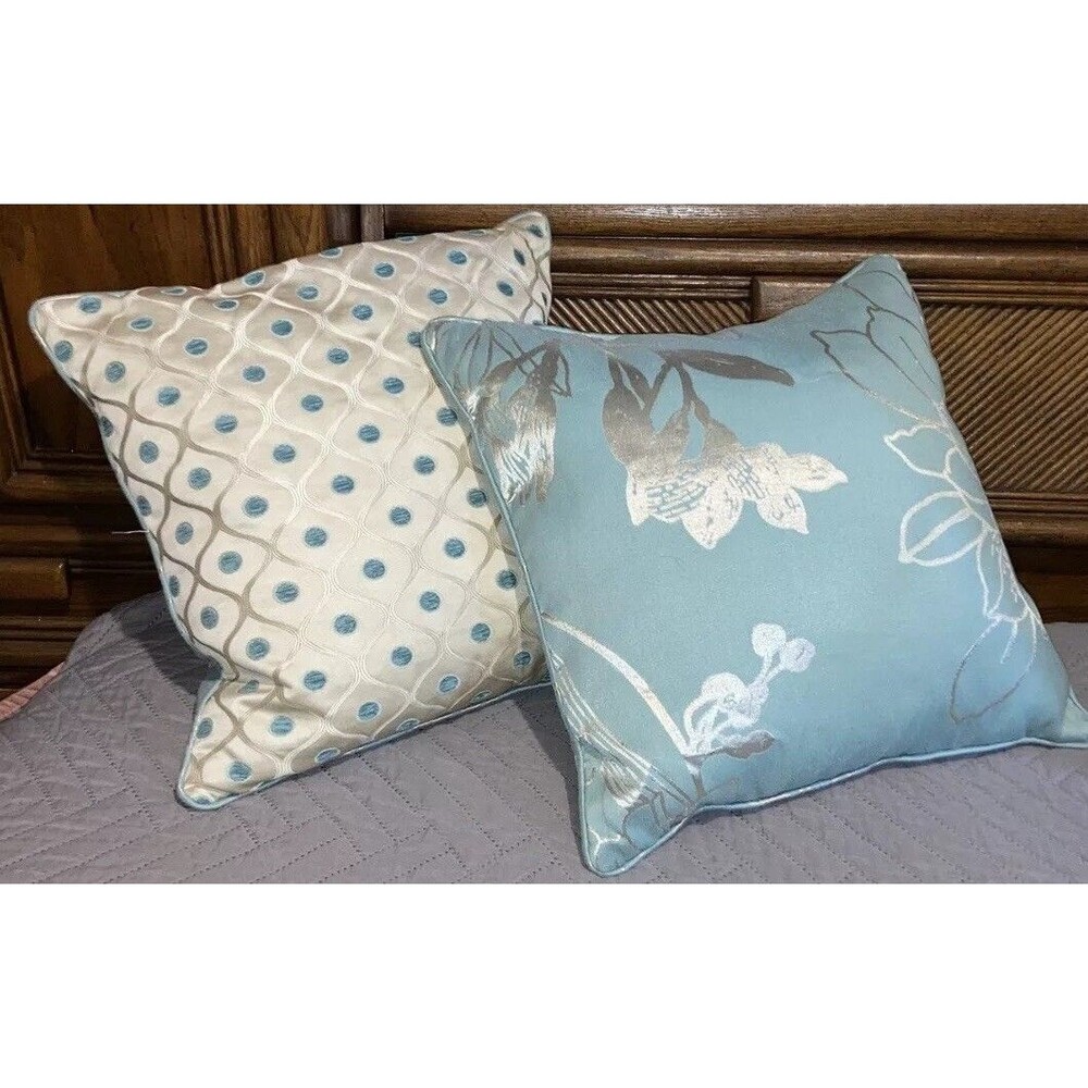 Pier 1 One Down Feather Boho Throw Pillow Set Silver Turquoise Accent Home Decor